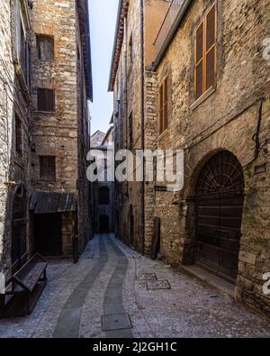 Un gros plan d'une ancienne allée à Narni, région de l'Ombrie, Italie Banque D'Images