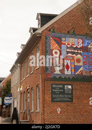 Une fresque de bienvenue sur le mur dans le côté est historique de Lancaster PA Banque D'Images