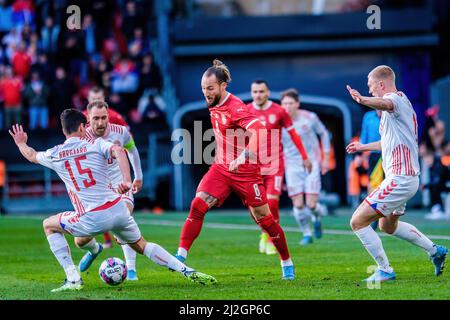 Copenhague, Danemark. 29th, mars 2022. Nemanja Gudelj (8) de Serbie vu pendant le football amical entre le Danemark et la Serbie à Parken à Copenhague. (Crédit photo: Gonzales photo - Robert Hendel). Banque D'Images