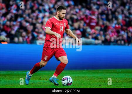 Copenhague, Danemark. 29th, mars 2022. Andrija Zivkovic (14) de Serbie vu pendant le football amical entre le Danemark et la Serbie à Parken à Copenhague. (Crédit photo: Gonzales photo - Robert Hendel). Banque D'Images