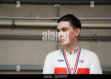 Joshua Tarling au cours du quatrième jour des championnats nationaux de la HSBC au Vélodrome national Geraint Thomas, Newport. Banque D'Images