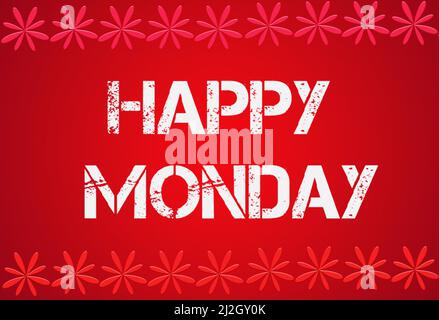 Une illustration de 3D heureux lundi texte isolé sur fond rouge avec des flocons de neige abstraits Banque D'Images