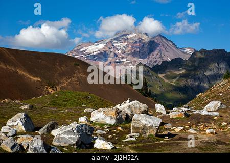 WA21275-00...WASHINGTON - White Chuck Cinder Cone et Glacier Peak dans la région sauvage de Glacier Peak. Banque D'Images