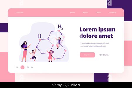 Les enfants adorables apprennent la chimie avec un professeur. Molécule, masque, illustration du vecteur plat de l'école. Concept d'éducation et d'étude pour bannière, site Web d Illustration de Vecteur