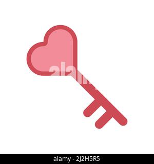 Icône de vecteur de clé en forme de cœur rouge arrière-plan blanc Illustration de Vecteur