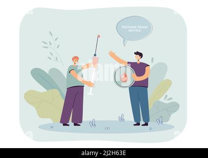 Donneurs de sang féminins tenant la seringue avec le sang. Illustration de vecteur plat de don de sang par des amis. Don, aide, concept de bénévolat pour bannière, site Web Illustration de Vecteur