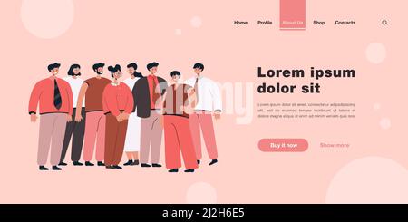 Groupe d'employés de bureau debout ensemble illustration vectorielle plate. Dessin animé heureux professionnels portrait en costume. Équipe d'affaires, carrière et s Illustration de Vecteur