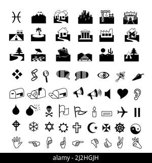 Les icônes noires combinent différents types communs sur fond blanc. Illustration de Vecteur