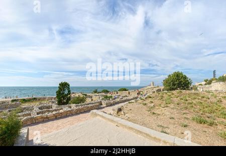 Vue de l'ancienne côte de Chersonesus avec des ruines anciennes à Sébastopol, Crimée, Russie. Banque D'Images