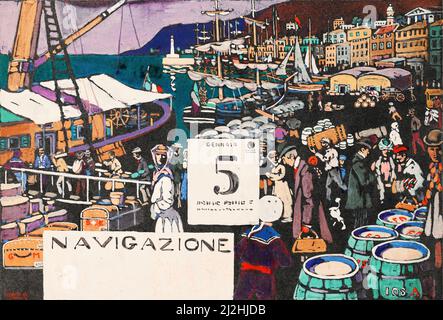 Art vintage par Wassily Kandinsky - Navigazione - Entwurf fur Ein Schiffsplakat (Study for A Ship Poster) (1906). Banque D'Images