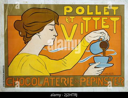 Georges Meunier, belle époque, affiche ancienne, Pollet et Vittet (1896) Chocolaterie de Pepinster. Banque D'Images