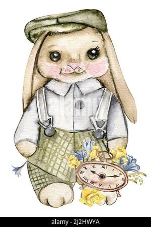 Aquarelle lapin de pâques lapin garçon, lapin fille Banque D'Images