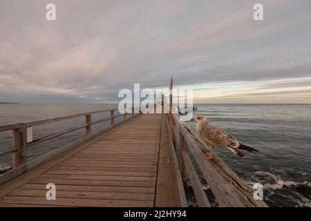 Sellin, Allemagne : jetée en bois historique à Sellin sur la plage après le lever du soleil Banque D'Images