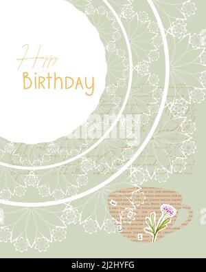 Happy Birthday card collage style vintage, fleurs et dentelle, scrapbooking, pour Félicitations. Illustration vectorielle Illustration de Vecteur