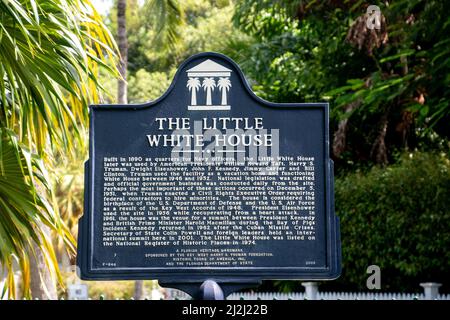 Une plaque pour la petite Maison Blanche à Key West, Floride Banque D'Images