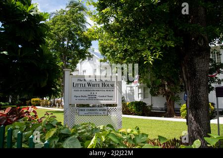 Une plaque pour la petite Maison Blanche à Key West, Floride Banque D'Images