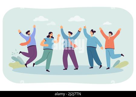 Illustration du vecteur de réussite de l'équipe commerciale.Des employés de bureau heureux qui sautent, rient.Victoire, réalisations, concept de travail d'équipe pour le site Web ou Illustration de Vecteur
