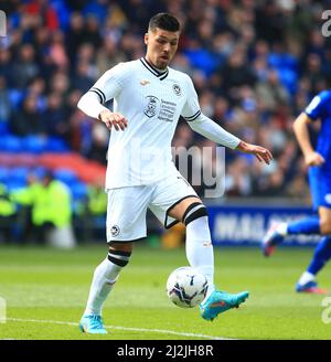 2nd avril 2022 ; Cardiff City Stadium, Cardiff, pays de Galles ; Championnat de football, Ville de Cardiff contre Swansea ; Joel Piroe de la ville de Swansea Banque D'Images