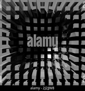 Une illustration 3D rend la conception d'une surface ondulée noire composée de cubes polis Banque D'Images