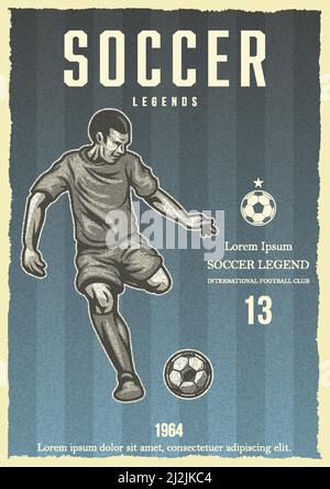 Affiche de football vintage de couleur bleue. Illustration vectorielle. Illustration de Vecteur