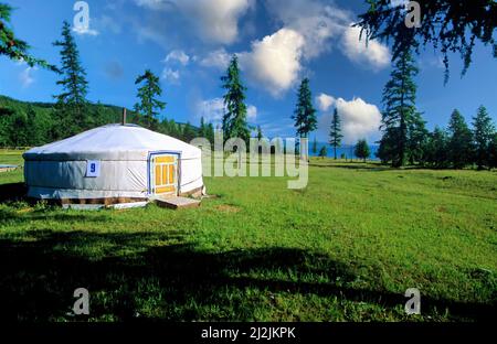 Mongolie. GER (tentes nomades) au lac de Khovsgol (Hovsgol) Banque D'Images