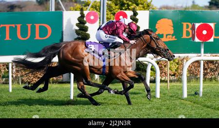 Piz Badile, monté par Gavin Ryan, remporte le P.W. McGrath Memorial Ballysax Stakes (Groupe 3) lors de la Journée des essais classiques de Ballyinch Stud à l'hippodrome de Leopardstown, Dublin. Date de la photo: Samedi 2 avril 2022. Banque D'Images