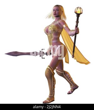 fantasy warrior girl avec épée, illustration 3d Banque D'Images