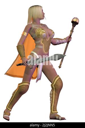 fantasy warrior girl avec épée, illustration 3d Banque D'Images