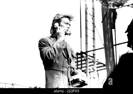 David Bowie se présente à Roker Park, Sunderland, le 23rd juin 1987 dans son Glass Spider Tour Banque D'Images