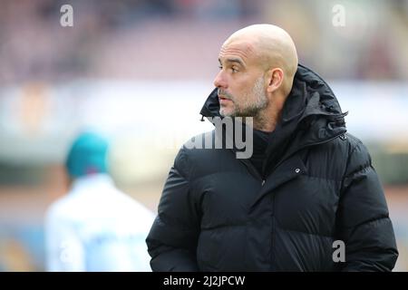 BURNLEY, ROYAUME-UNI. AVRIL 2nd PEP Guardiola, Man City Manager, avant le match de la Premier League entre Burnley et Manchester City à Turf Moor, Burnley, le samedi 2nd avril 2022. (Credit: Pat Scaasi | MI News) Credit: MI News & Sport /Alay Live News Banque D'Images