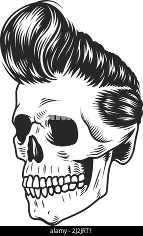 Modèle de crâne d'étoile de roche monochrome vintage avec style moderne isolé illustration vectorielle Illustration de Vecteur