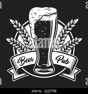 Étiquette monochrome vintage de l'octoberfest avec une tasse de verre de bière et du blé illustration vectorielle isolée ears Illustration de Vecteur