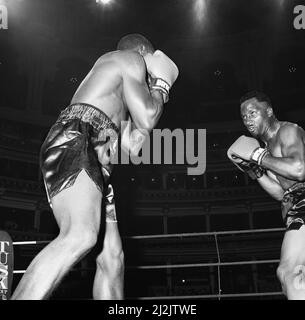 Nigel Benn vs Tim Williams au Royal Albert Hall London.Benn a arrêté son adversaire au second tour. 28th mai 1988 Banque D'Images