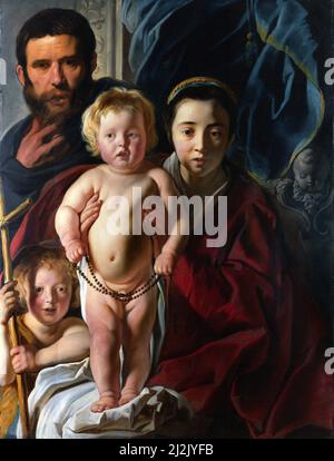 La Sainte famille et Saint Jean-Baptiste par Jacob Jordaens (1593-1678), huile sur chêne, c. 1620-25 Banque D'Images