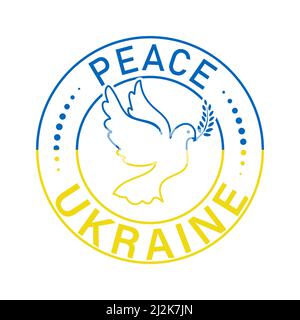 Cercle avec l'inscription paix à l'Ukraine avec une colombe et une branche d'olive dans les couleurs du drapeau de l'Ukraine Illustration de Vecteur