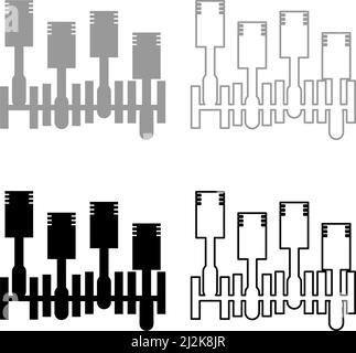 Vilebrequin moteur bloc-cylindres piston moteur à combustion interne détail voiture ensemble moteur icône gris noir couleur vecteur illustration image simple solide Illustration de Vecteur