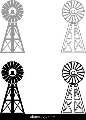 Groupe électrogène vent icône gris noir couleur vecteur illustration image simple remplissage Uni contour ligne mince plat style Illustration de Vecteur