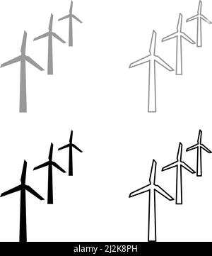 Éoliennes turbine puissance éolienne énergie propre concept ensemble icône gris noir couleur vecteur illustration image simple remplissage contour Illustration de Vecteur