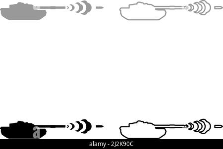 Char tir projectile shell militaire fumer après tir guerre concept ensemble icône gris noir couleur vecteur illustration image remplissage simple plein Illustration de Vecteur