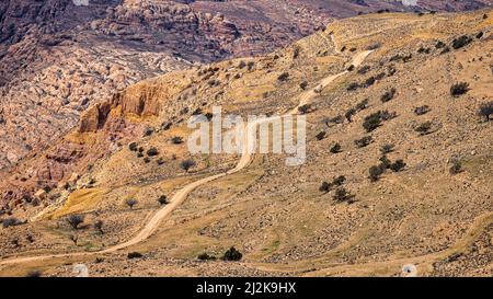 Paysage désertique des montagnes d'Edom, Shoubak, Jordanie. Banque D'Images