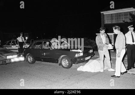 Scènes à Hungerford, Berkshire, après un siège de canon dans la ville. L'événement est devenu connu sous le nom de massacre de Hungerford. L'école John O'Gaunt est en photo. 19th août 1987. Banque D'Images