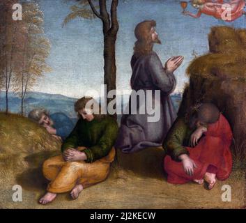 L'art antique de l'artiste italien Raphaël - l'agonie dans le jardin (ca. 1504). Art de la haute Renaissance par Raffaello Sanzio da Urbino 1483 - 1520. Banque D'Images