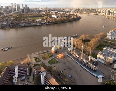 Vue sur Greenwich vers l'île des chiens et Canary Wharf Banque D'Images