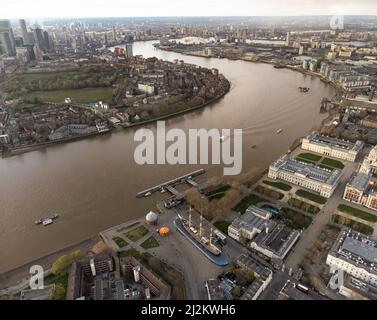 Vue sur Greenwich vers l'île des chiens et Canary Wharf Banque D'Images