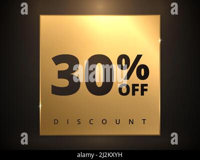 30 de rabais sur la bannière de réduction. Offre spéciale 30 % de réduction. Offre de réduction de vente. Promotion de luxe bannière trente pour cent de réduction sur la place dorée Illustration de Vecteur