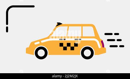 Icône jaune d'automobile de taxi, style de dessin animé minimaliste avec symbole de taxi de chessboard Illustration de Vecteur