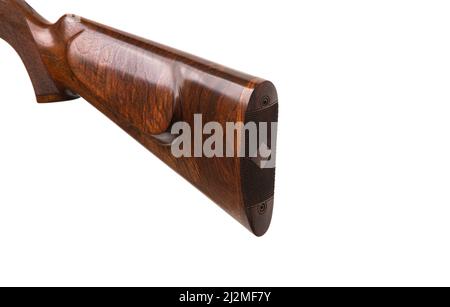 Fusil de chasse double barré de luxe avec disposition verticale de barils. Arme chère pour les chasseurs. Isoler sur un fond blanc. Banque D'Images