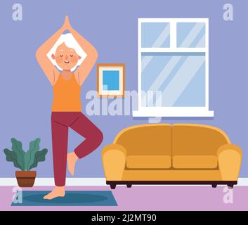 grand-mère pratiquant le yoga Illustration de Vecteur