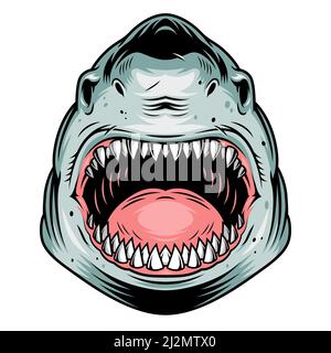 Concept coloré de tête de requin agressive dans le style vintage vecteur isolé illustration Illustration de Vecteur