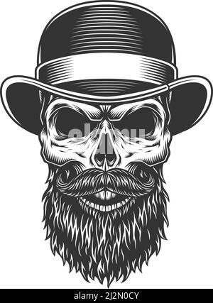 Crâne dans le chapeau de melon. Illustration vectorielle Illustration de Vecteur